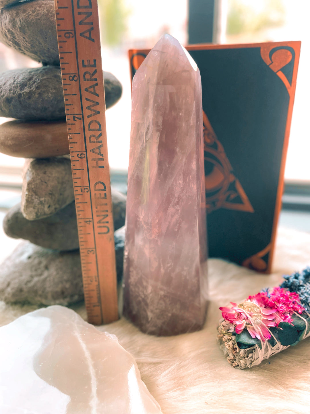 Large purple rose quartz tower