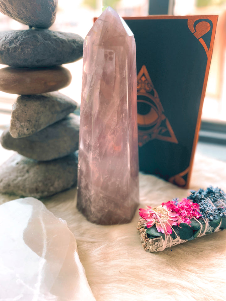 Large purple rose quartz tower